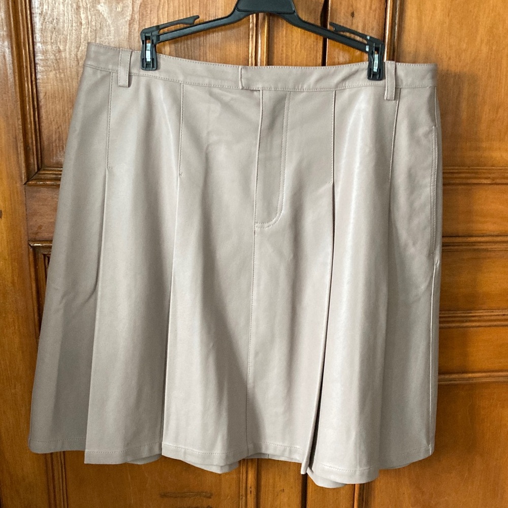 We The Free Taupe Vegan Leather Pleated Skirt